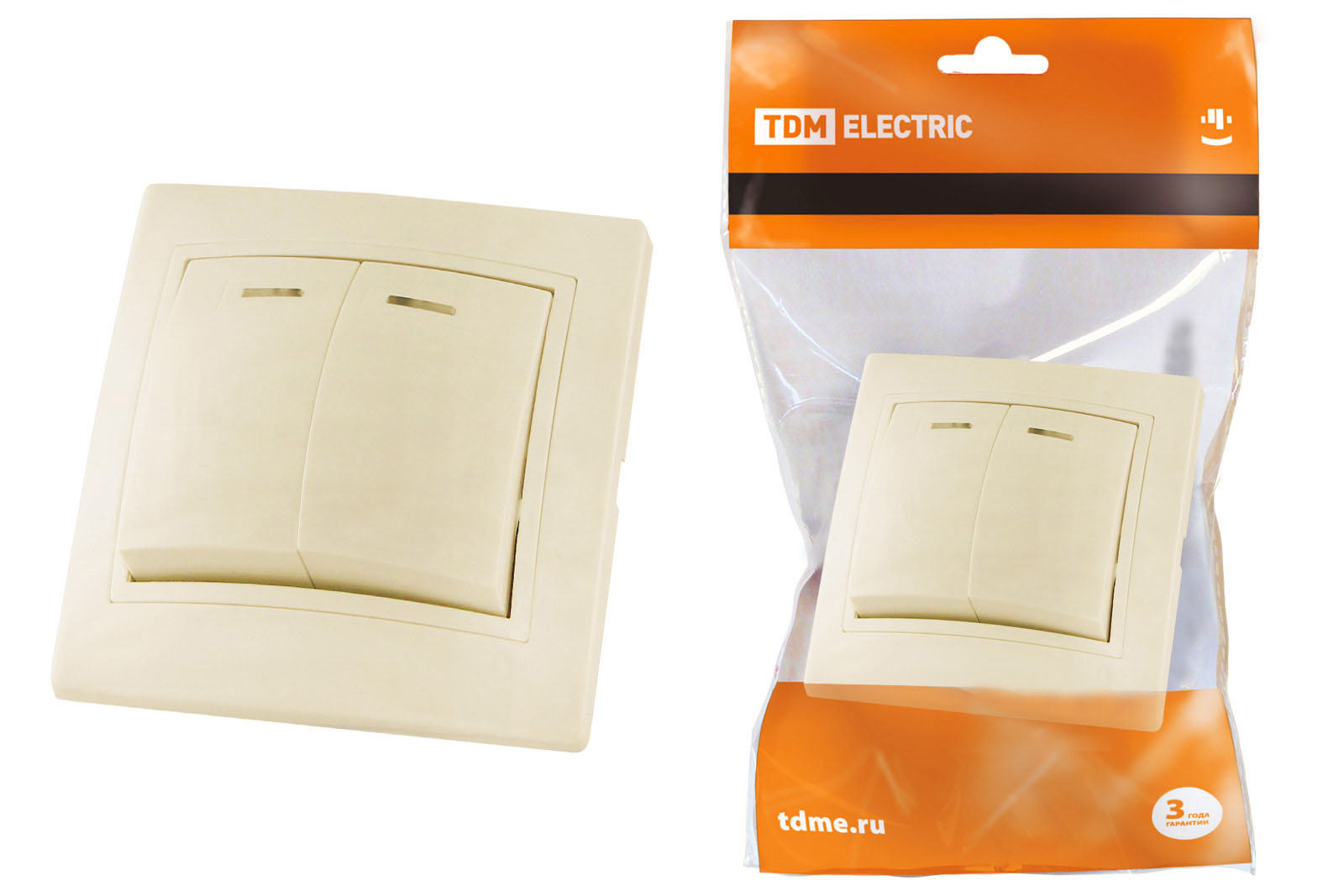 Выключатель 2 кл. с подсветкой 10А сл. кость Таймыр