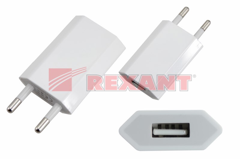 Сетевое зарядное устройство iPhone/iPod USB белое (СЗУ) (5 V, 1000 mA) REXANT